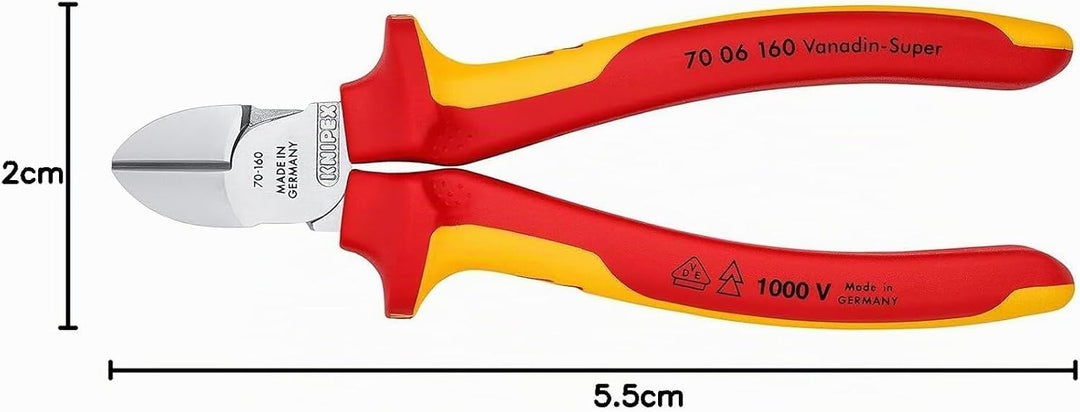 Knipex Seitenschneider verchromt, isoliert mit Mehrkomponenten-Hüllen, VDE-geprüft 160 mm 70 06 160