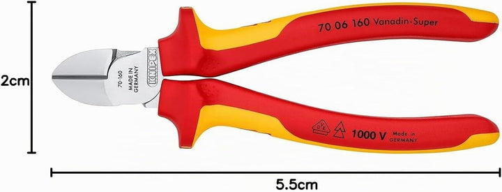 Knipex Seitenschneider verchromt, isoliert mit Mehrkomponenten-Hüllen, VDE-geprüft 160 mm 70 06 160