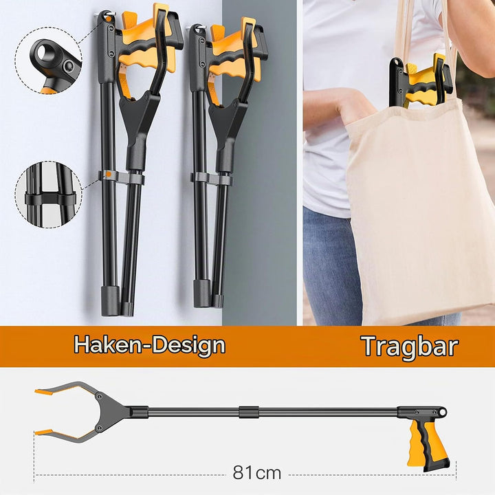 YAUNGEL 2 Stück Faltbare Greifer mit magnetischer Spitze,Müllzange,81 cm Langer Greifzange,90° Drehb