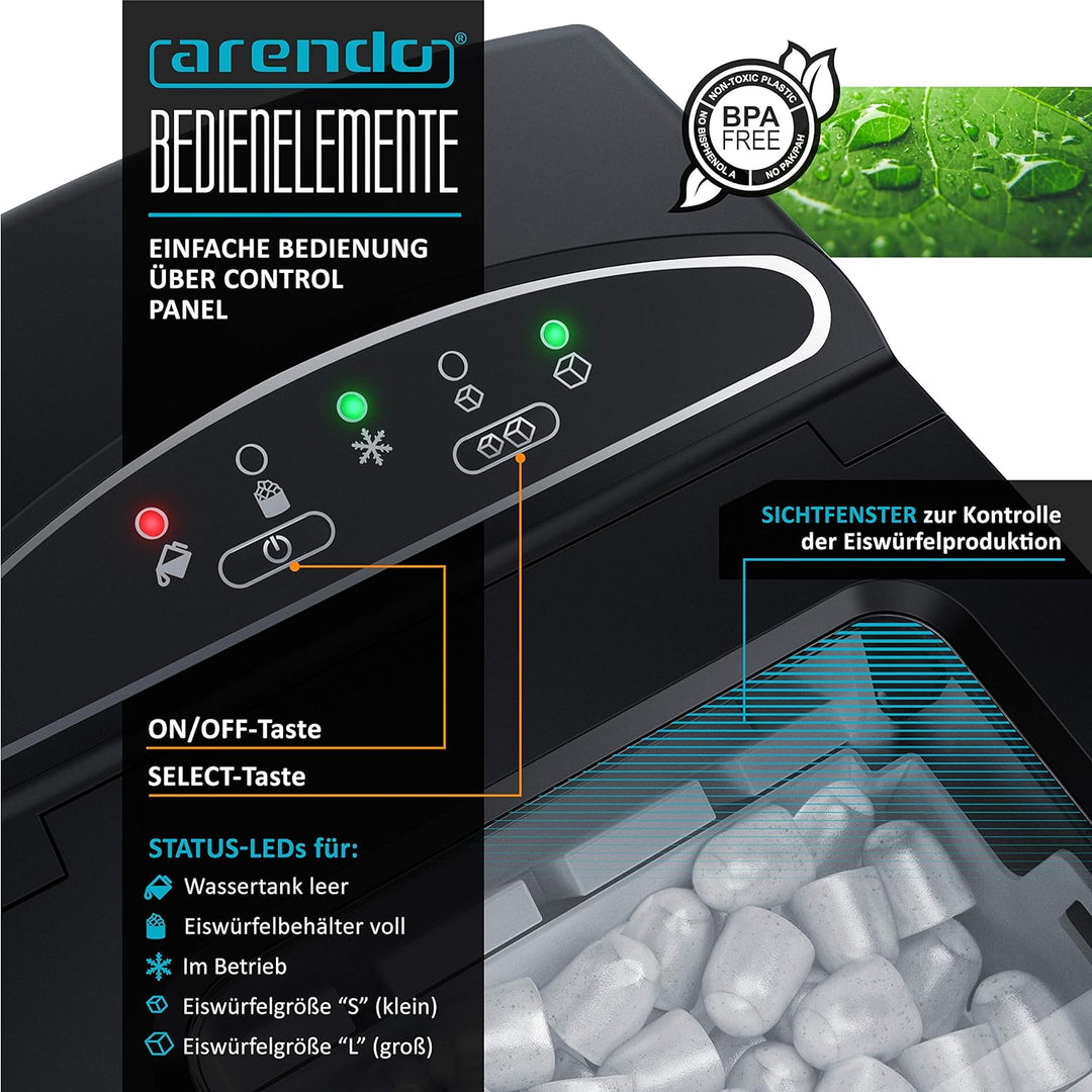 Arendo - Eiswürfelmaschine Edelstahl - Eiswürfelbereiter - ice maker maschine - 1,8 Liter - Eiswürfe