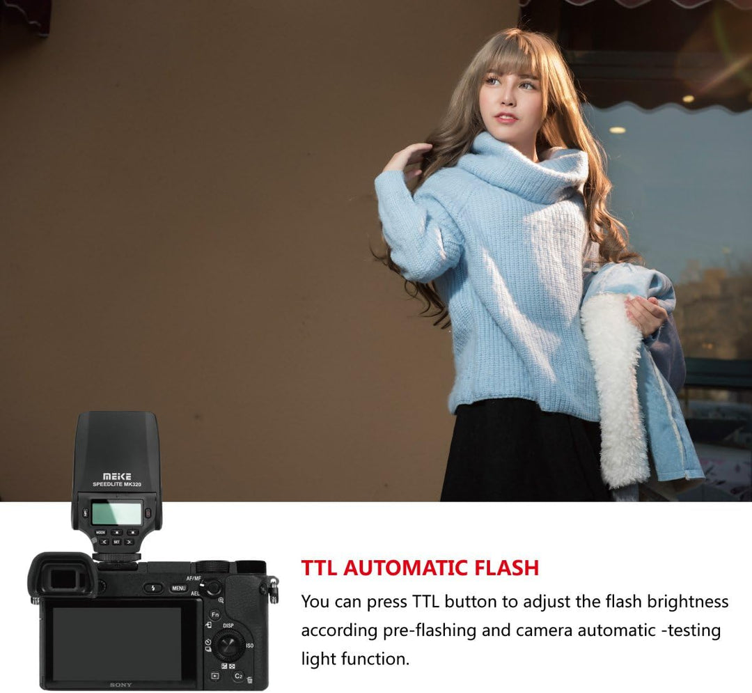MEKE MK-320N Mini TTL Speedlite Automatic Flash for Nikon MI Hot Shoe DSLR and Mirrorless Cameras J1