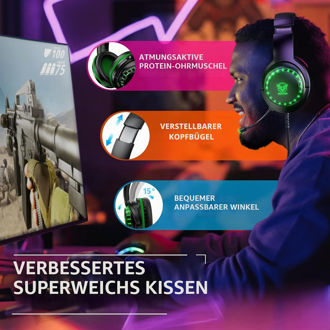 Pacrate Gaming Headset für PS4/PS5/Xbox One/PC/Nintendo Switch, PS4 Kopfhörer mit Kabel Xbox Headset