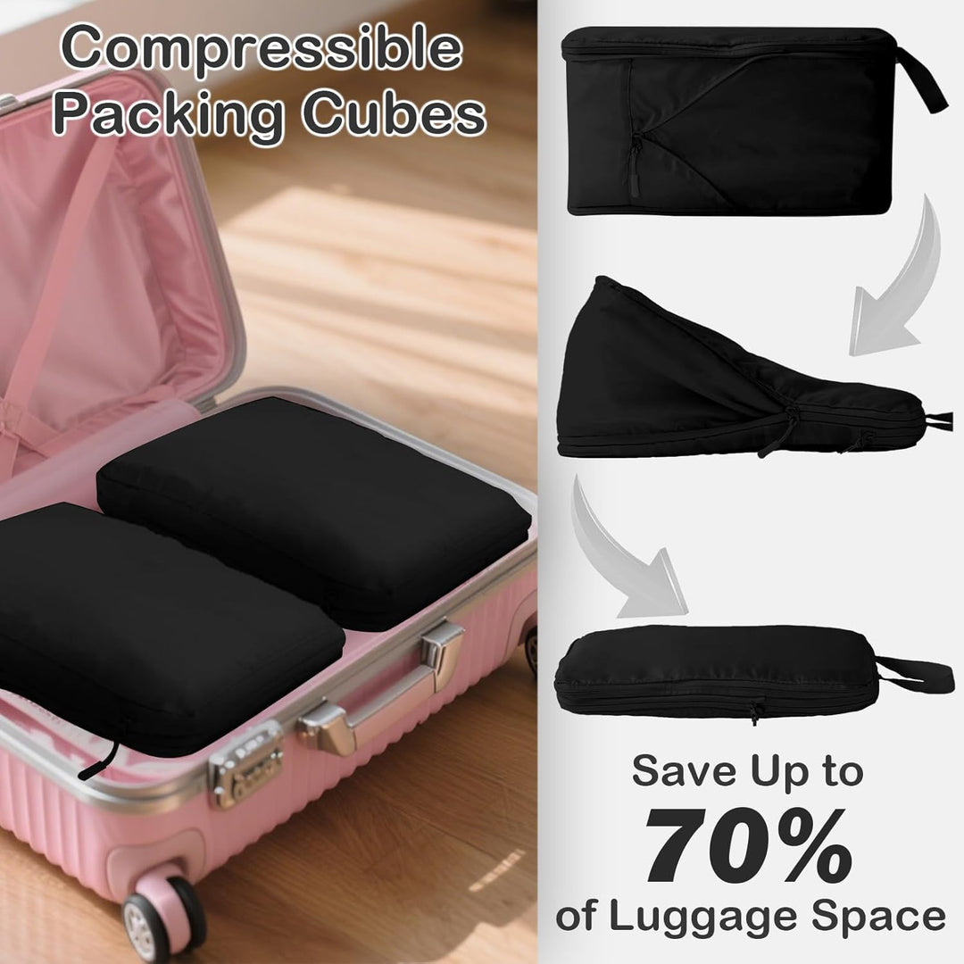 Grosse Koffer Organizer 40×20×25, 2 Stück Packwürfel Kompression & 4 Stück Mesh Packing Cubes, Koffe