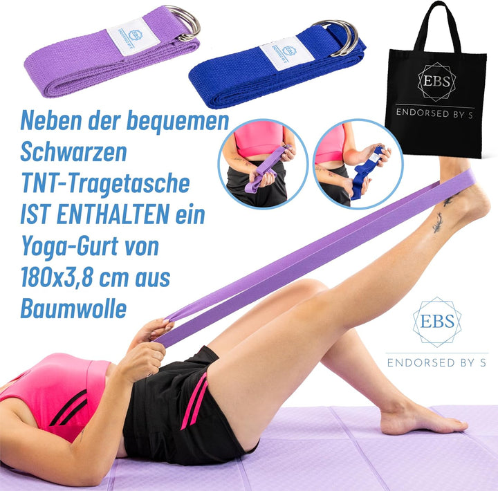EBS Foldable Yoga Mat Non Slip with Yoga Strap &amp; Carry Bag, Premium Fitness Mat for Yoga, Pilates &amp;
