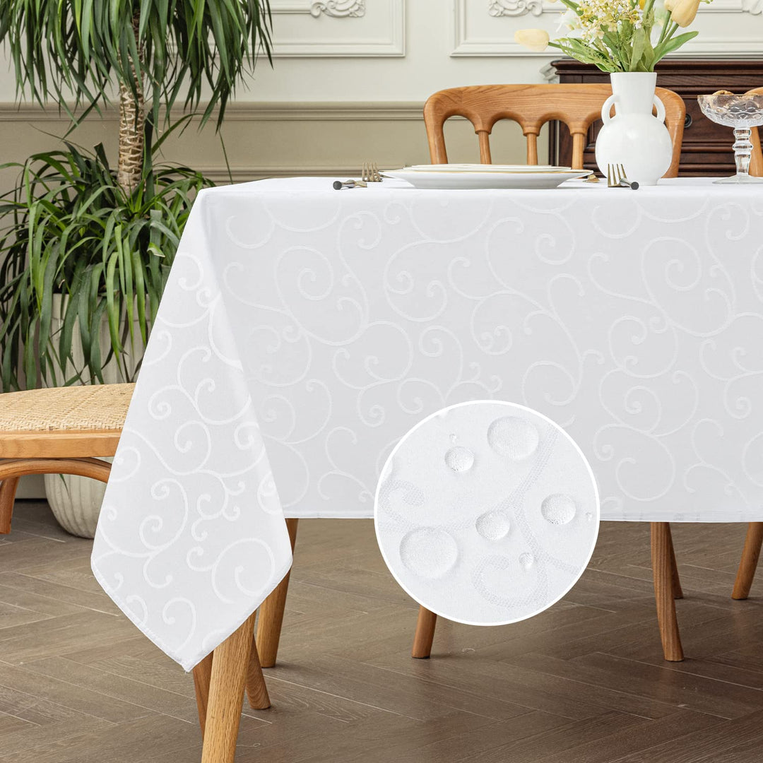 Romanstile Grosse Weisse Tischdecke 300x150 cm Elegante abwaschbare rechteckige Wasserabweisende Dam