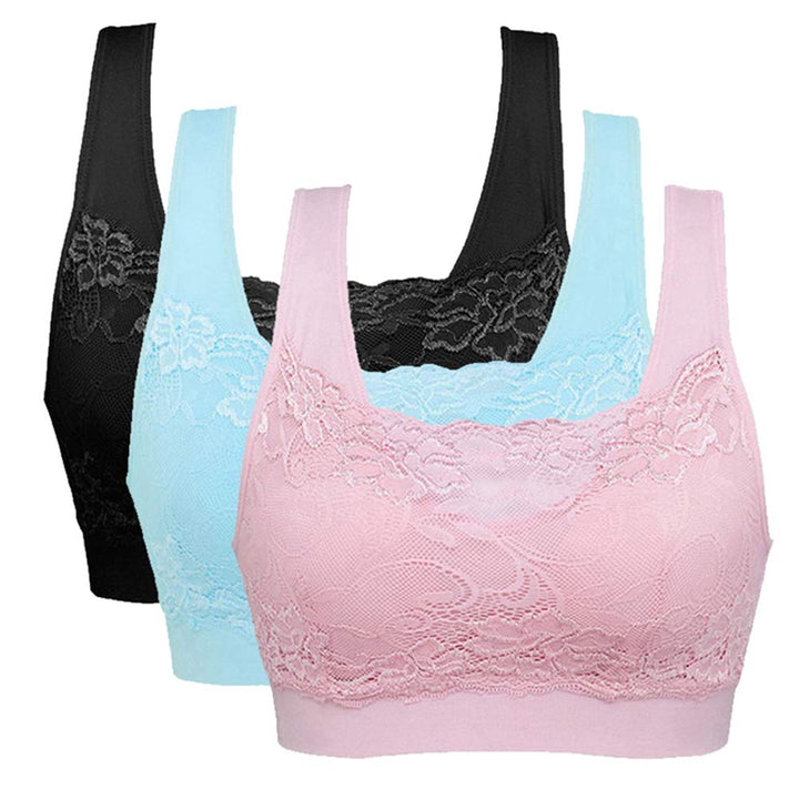 Litthing Underwear Damen Sport BH Spitze Büstenhalter 1/2/3er Pack Atmungsaktiver Bequem für Yoga Fi