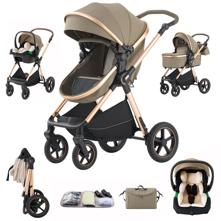 kinderwagen 3 in 1 Buggy Babybett Komplett Set Einem Klick Zusammenklappbarer Kinderwagen, 3 in 1 Ko