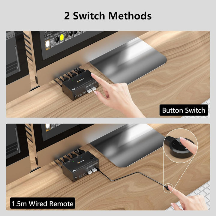 USB 3.0 KVM Switch 2 PC 3 Monitore 8K@60Hz 4K@144Hz, Triple Monitor KVM Switch 2 Displayport + 1 HDM