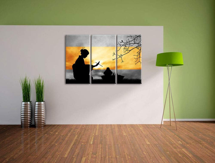 traditionelle Gesha bei Teezeremonie schwarz/weiss 3-Teiler Leinwandbild 120x80 Bild auf Leinwand, X