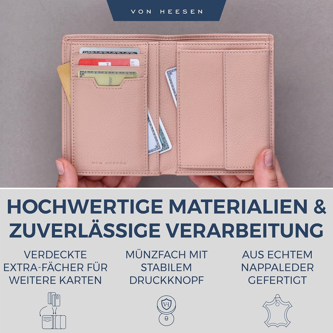 VON HEESEN Leder Geldbörse RFID Schutz I Echtleder Geldbeutel für Damen &amp; Herren I Portemonnaie Brie