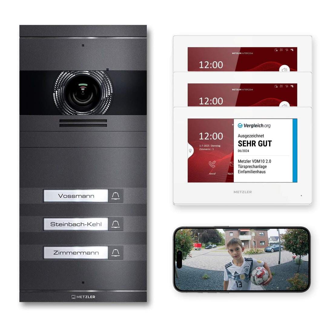 Metzler VDM10 2.0 Video Sprechanlage Komplett Set mit austauschbarem Namensschild - LAN/POE - Türspr