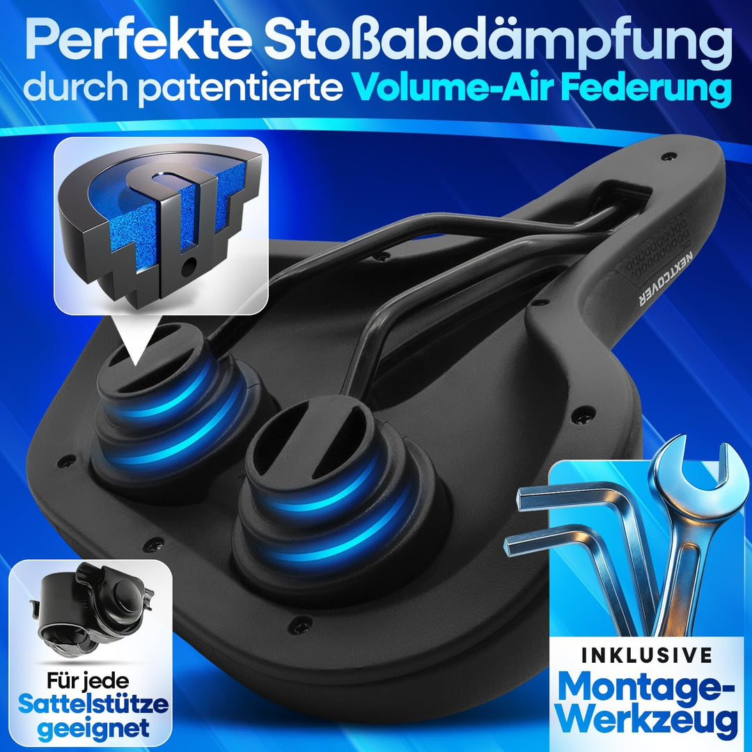 NEXTCOVER® Fahrradsattel mit Memory-Foam 2.0 und [Volume-Air] Federung I maximaler Fahrkomfort I erg