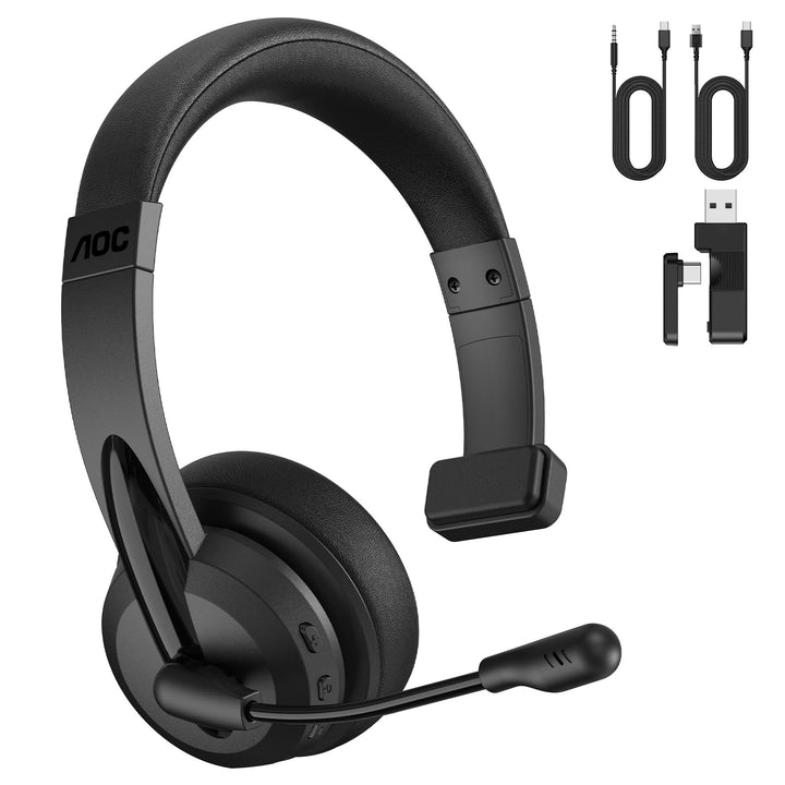 AOC 3-in-1 Bluetooth Headset mit Mikrofon Mono Headset Kabellos 2.4G Dongle | Bluetooth Headset mit