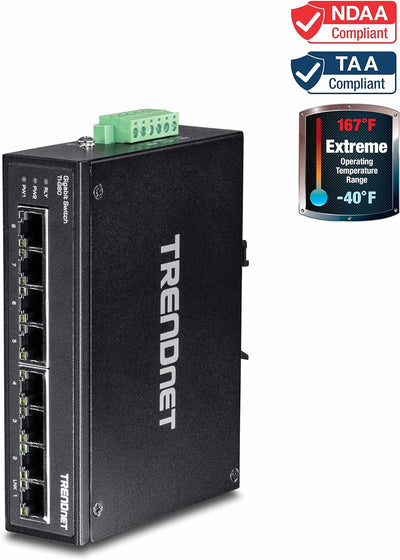 TRENDnet TI-G80 8-Port gehärteter industrieller Gigabit-DIN-Schienen-Switch, 16-Gbit / s-Schaltkapaz