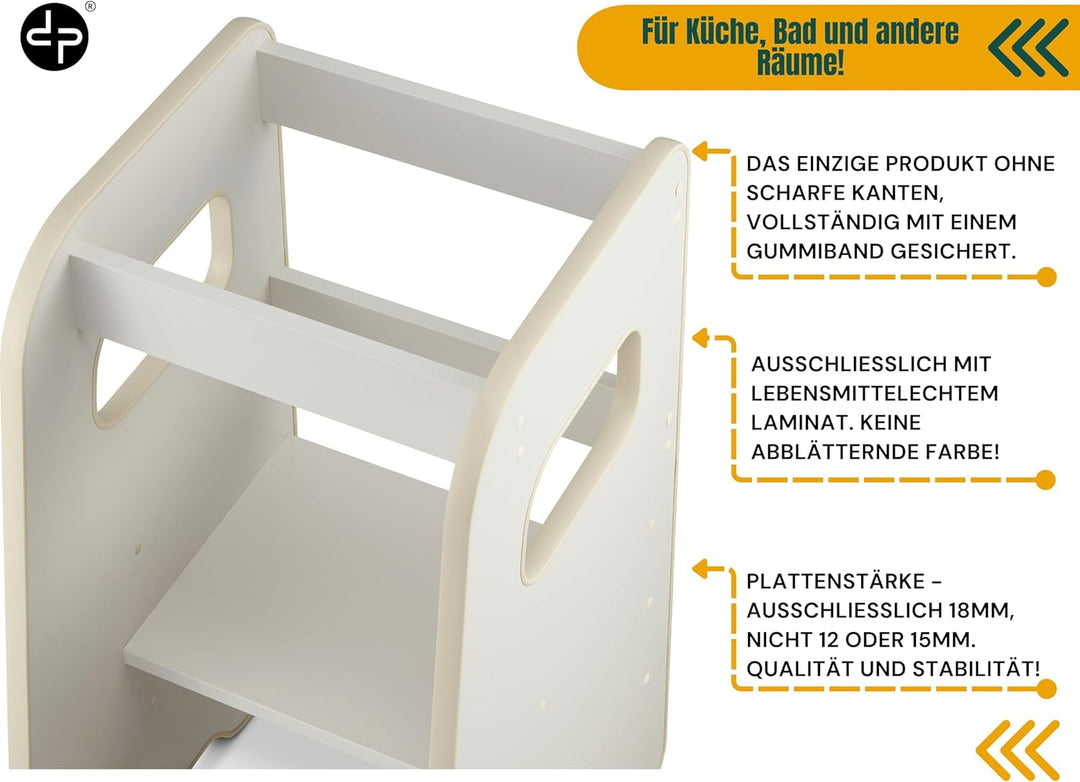Lernturm ab 1 Jahr - 3 Stufen Höhenverstellbar, Sicher & Stabil - Learning Tower mit Kippschutz - Le