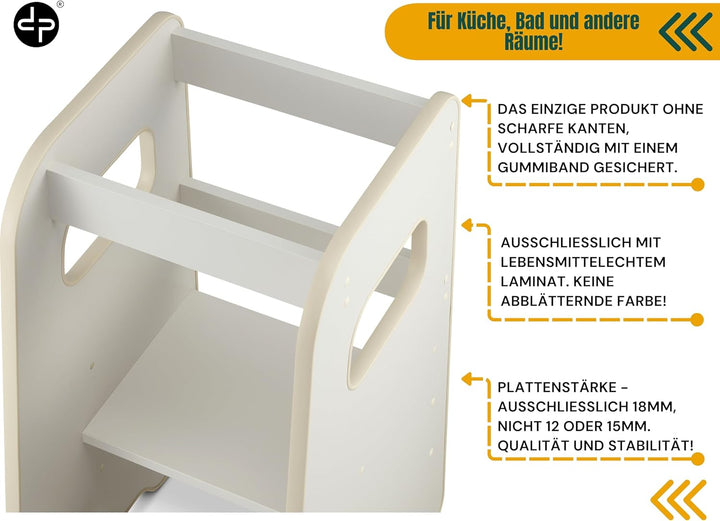 Lernturm ab 1 Jahr - 3 Stufen Höhenverstellbar, Sicher & Stabil - Learning Tower mit Kippschutz - Le