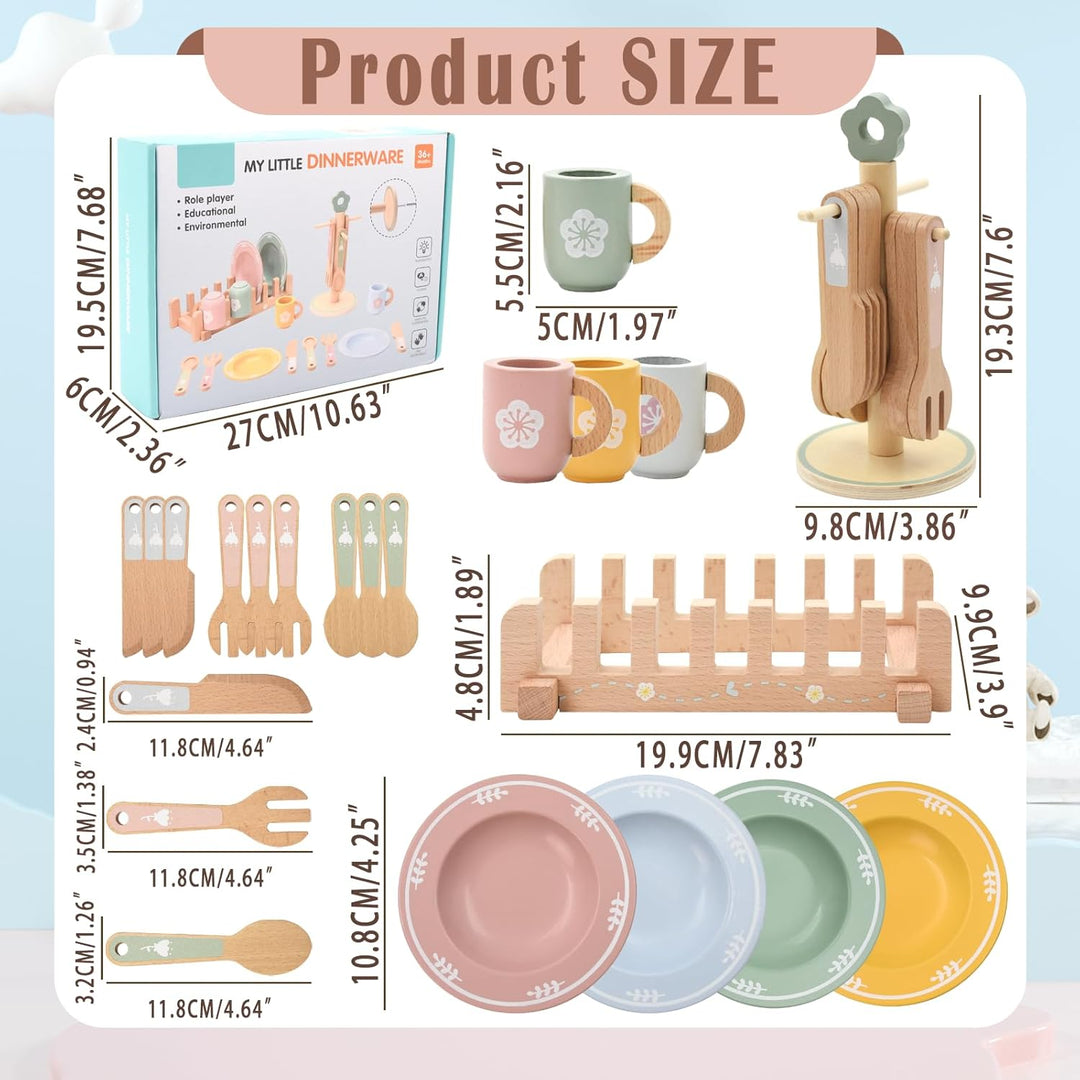 Kinderküche zubehör Holz, Aolkee Holz Spielzeug Küchengeschirr Set, Kleinkind Küche Set, küchenzubeh