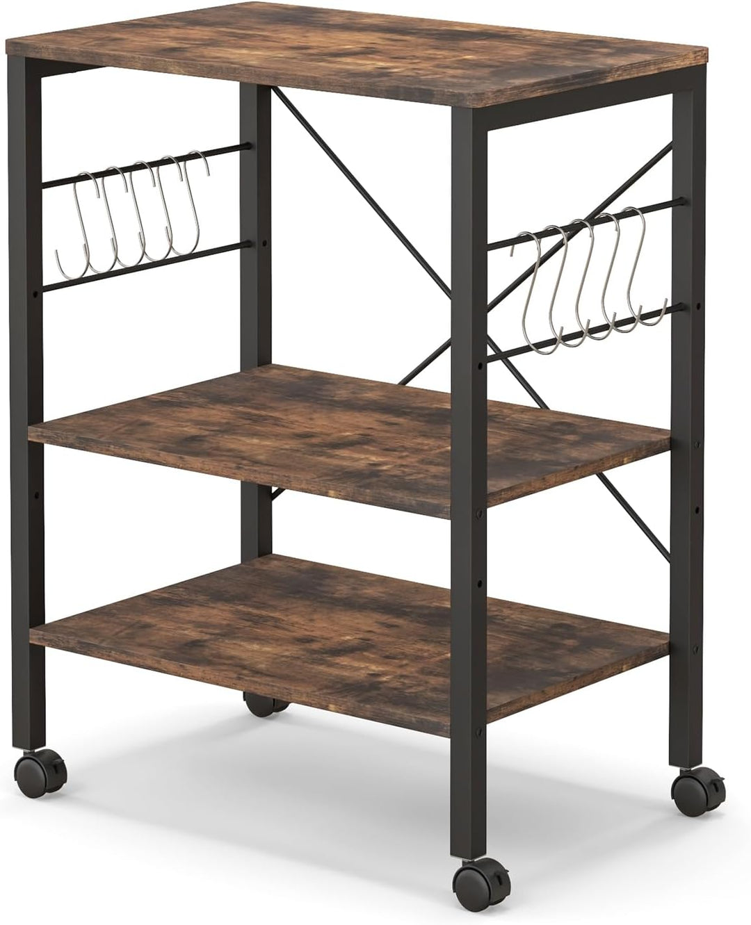 KOMFOTTEU Küchenwagen Küchenregal auf Rollen, 3 Ebenen Rollwagen Mikrowellenregal mit höheverstellba