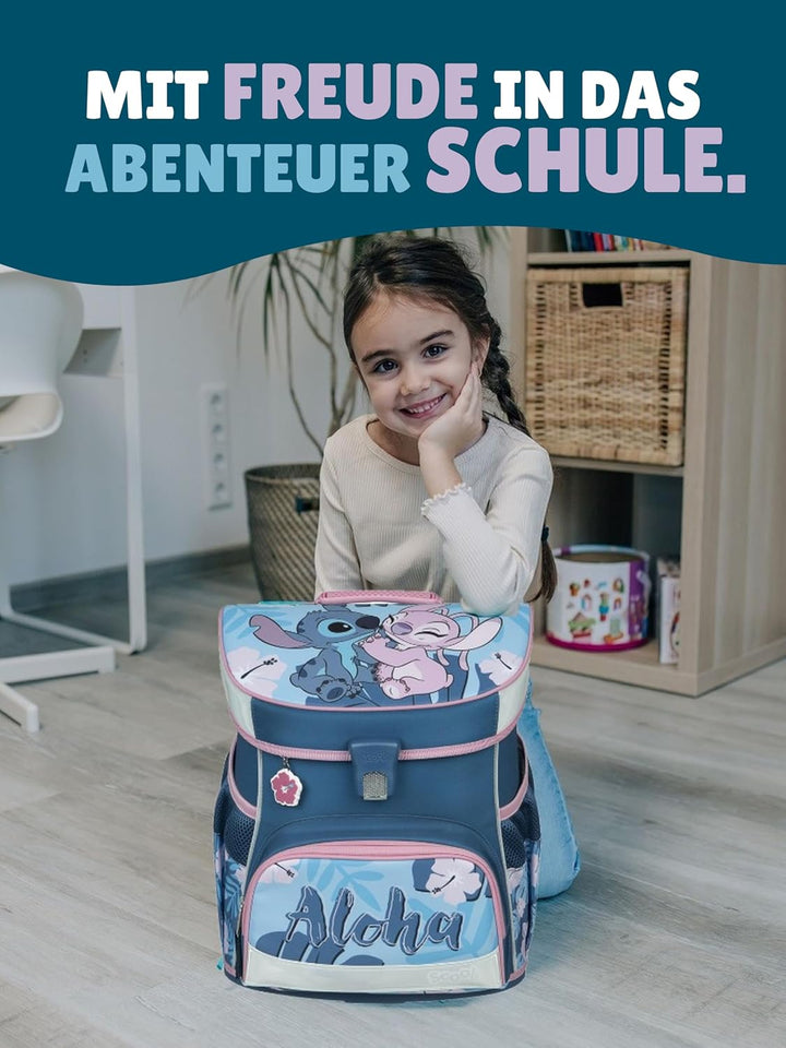 Familando - Scooli Campus Fit Schulranzen Set - 5-teilig mit Federmappe - Disney Stitch - Ergonomisc