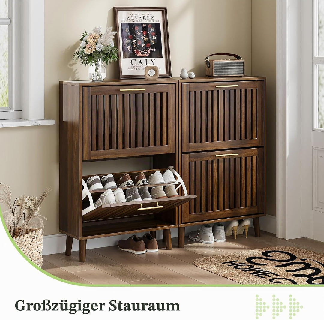 Schuhschrank, Schuhaufbewahrungsschrank mit 2 Klappschubladen mit Lamellen, schmaler Schuhschrank fü