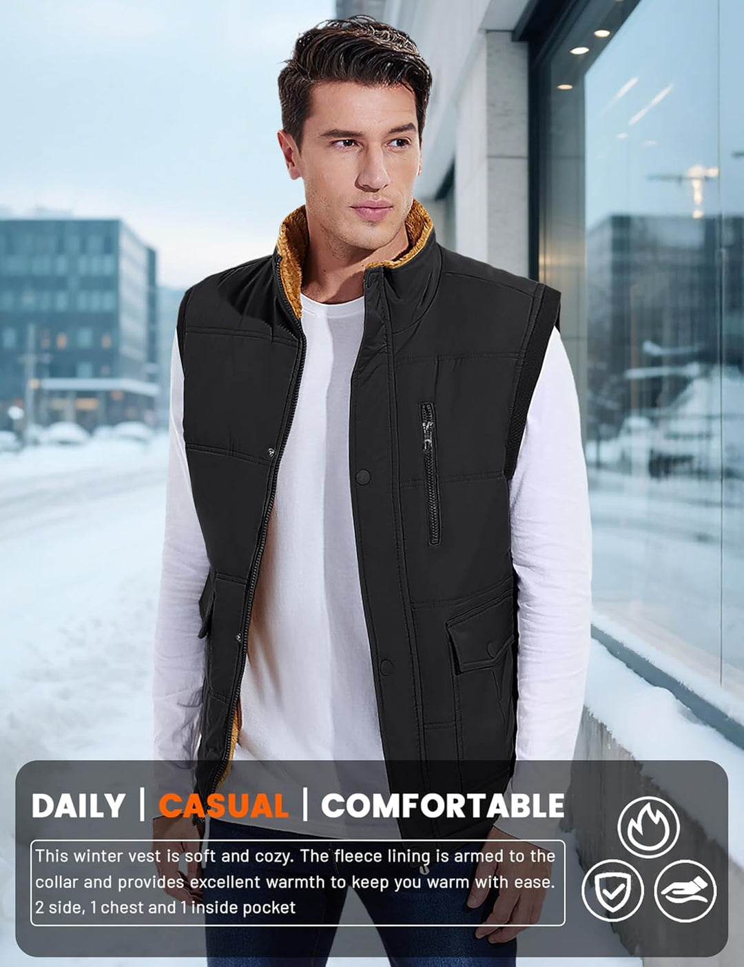 MAGCOMSEN Winterweste Herren Gefüttert Outdoor Weste Warme Fleeceweste Freizeit Ärmellos Jacke Therm