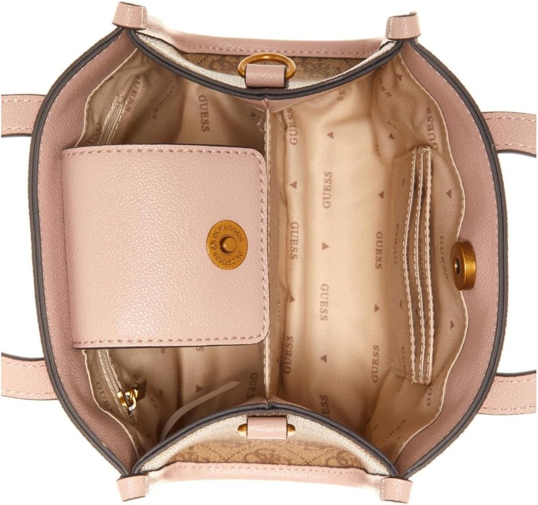GUESS Damen Silvana Tote Umhängetasche, Mini-Tragetasche, Tragegriff Oben Latte-logo/Rosenholz, Latt