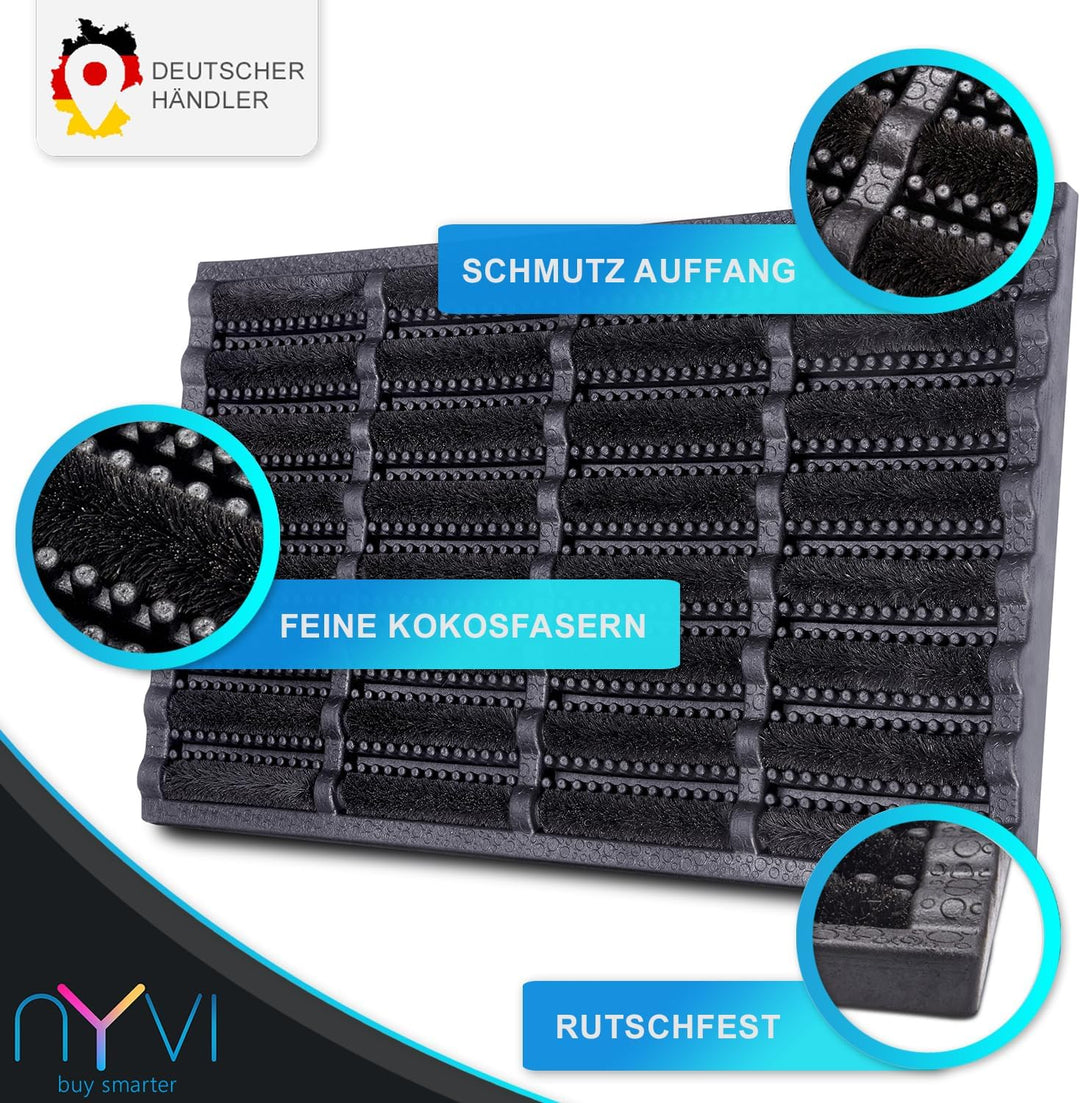 NYVI Outdoor Fussmatte KokosGUARD 40x60 cm Schwarz - Wetterfest, rutschfest, Robust - Fussabtreter m