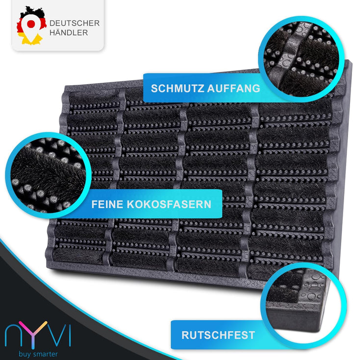 NYVI Outdoor Fussmatte KokosGUARD 40x60 cm Schwarz - Wetterfest, rutschfest, Robust - Fussabtreter m