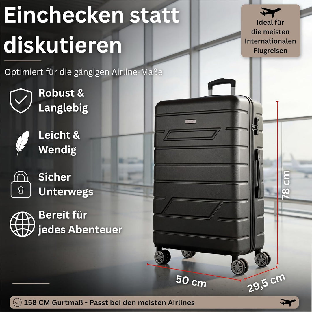 NOWI Hartschalenkoffer XL Gross - 100L Volumen - 158cm Gurtmass - 8 Rollen 360° drehbar - Leichter K