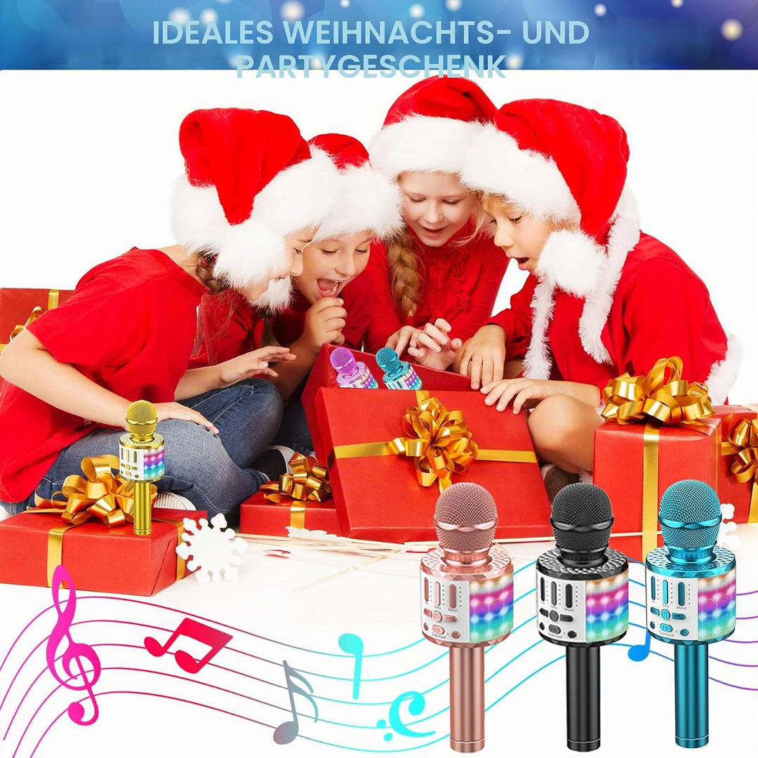 Karaoke Mikrofon, Drahtloses Bluetooth Mikrofon Kinder mit LED, Tragbares Karaoke Maschine zum Singe