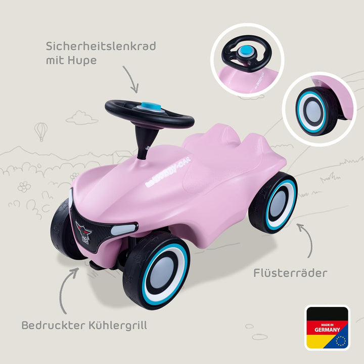BIG-Bobby-Car Neo Zartrosa - Rutschfahrzeug für drinnen und draussen, Kinderfahrzeug mit Flüsterreif
