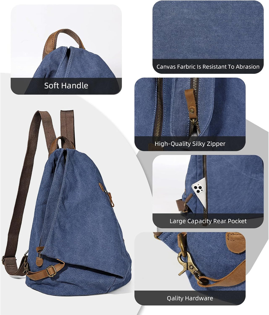 Retro Segeltuch Rucksack Canvas Vintage Rucksäcke Echtleder Daypack Reisetasche Schulterrucksack für