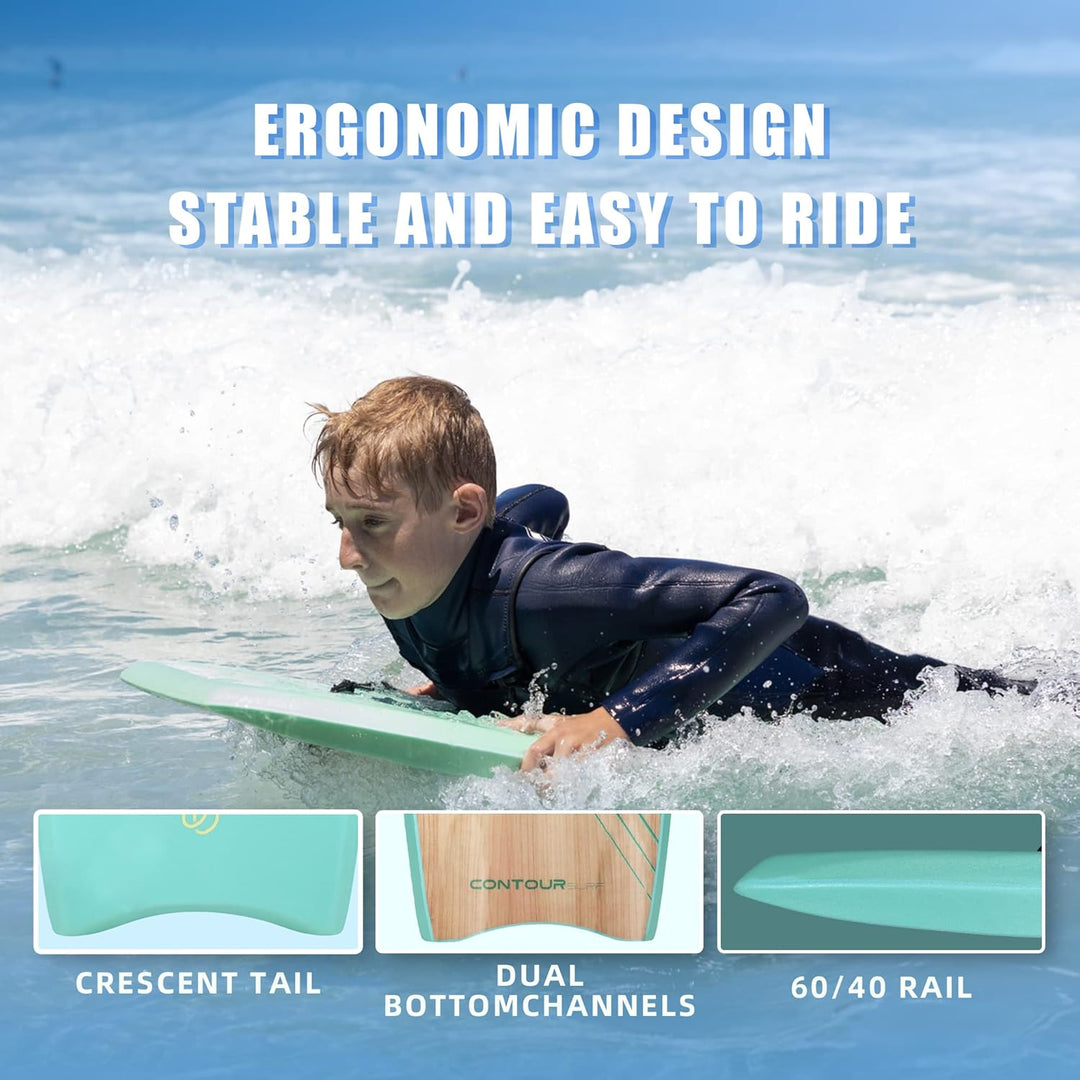 Reed Body Board Bodyboard für Strand, Kinder, Leichter EPS-Core, Doppelk, doppeltes Drehgelenk, gewi
