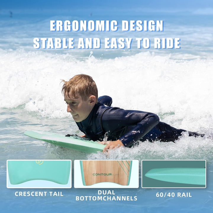 Reed Body Board Bodyboard für Strand, Kinder, Leichter EPS-Core, Doppelk, doppeltes Drehgelenk, gewi