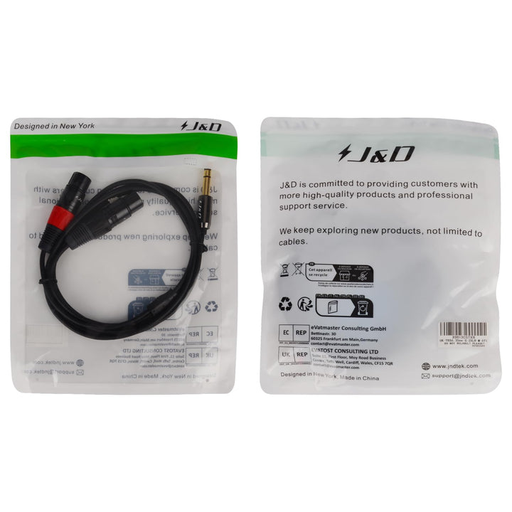 J&D 6,35 mm (1/4 Zoll) TRS Stecker auf Dual XLR Weiblich Y Splitter Kabel, 2 XLR Weiblich zu 6,35mm