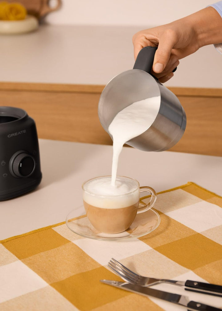 CREATE/MILK FROTHER RETRO/Milchaufschäumer und -erhitzer mit abnehmbarem Krug Schwarz/Magnetische Dr