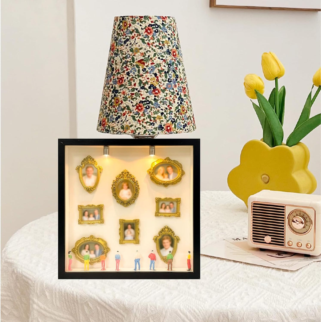 Kleine Bilderrahme Mini mit LED Licht, Mini Museunm Bilderrahmen Vintager, DIY Museum Silhouetter Bo