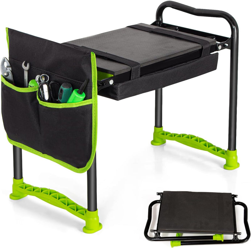 Todeco Gartenhocker Kniebank mit 2 Arten von Kissen und Gartenwerkzeug Tasche, Gartenhelfer Kniehilf
