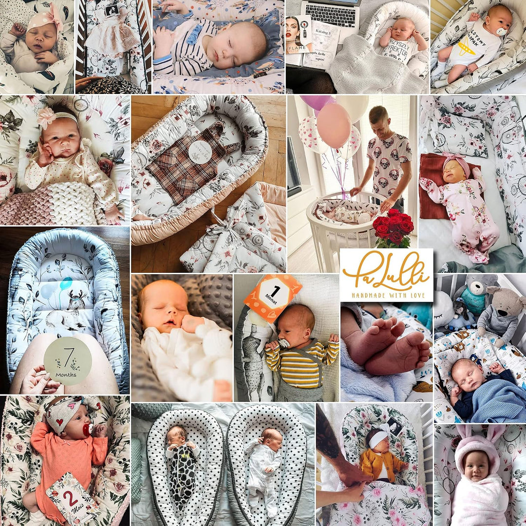 PaLulli 3-TLG Baby Ausstattung-Set Kuschelnest Babynest 95x55cm Baby-Matratze Kuscheldecke Babybett