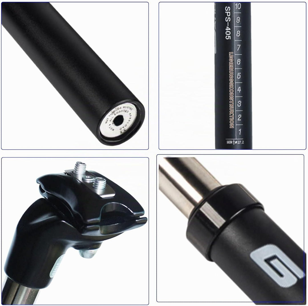 GANOPPER Sattelstütze Gefedert 27.2/28.6/30.0/30.4/31.6/33.9/34.9 350mm Alu Mit Konverter Für MTB BM