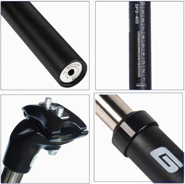GANOPPER Sattelstütze Gefedert 27.2/28.6/30.0/30.4/31.6/33.9/34.9 350mm Alu Mit Konverter Für MTB BM