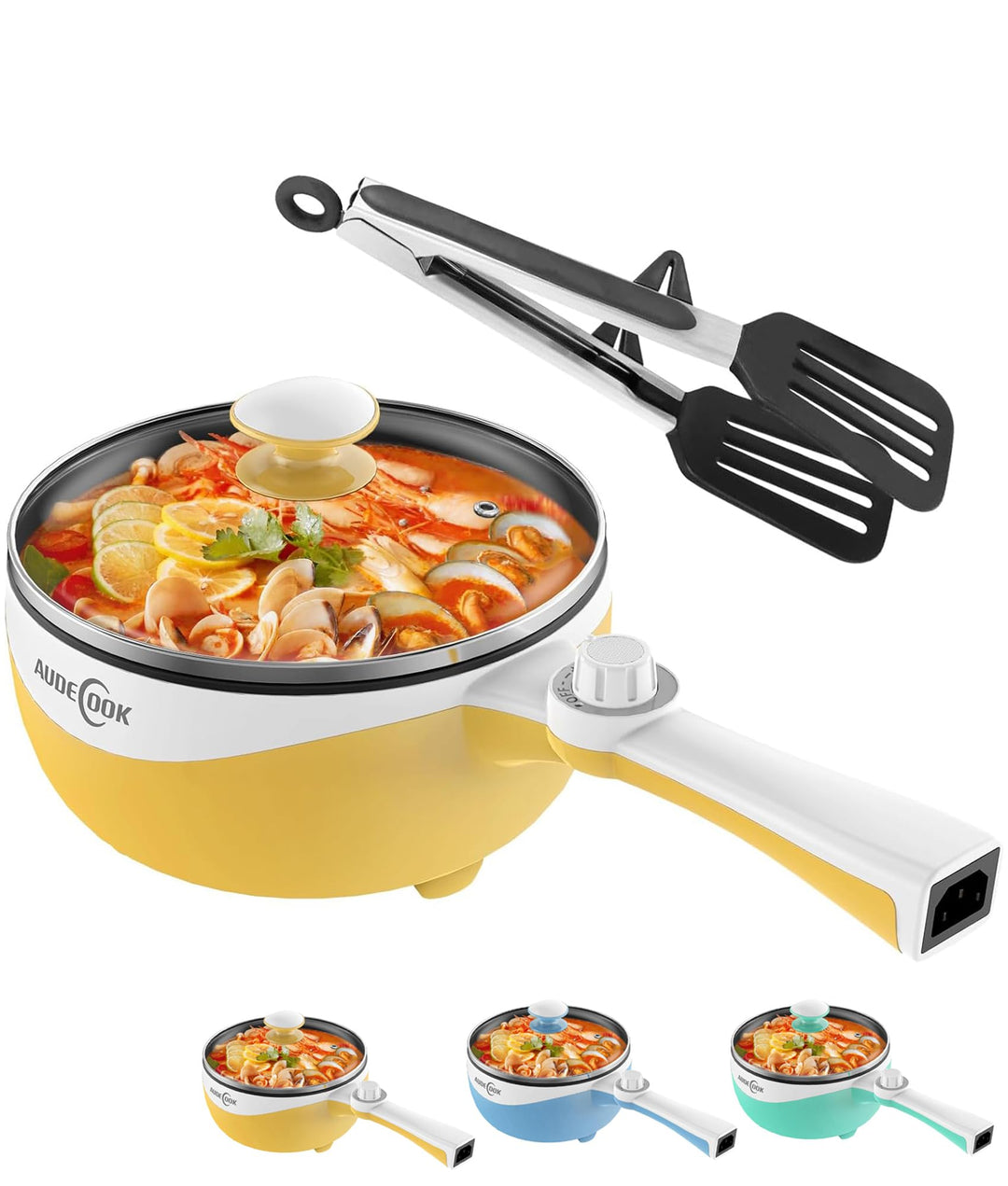 Audecook Elektrische Hot Pot, 1.7 L/20cm Tragbare Elektrischer Bratpfanne Hotpot Topf Antihaft Mini