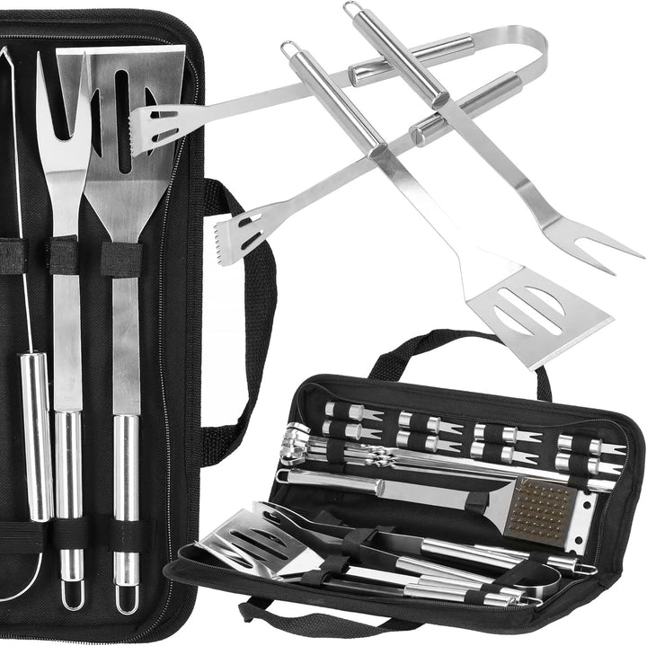 SPRINGOS Grillbesteck Grillzubehör 20-teilig inkl.Tragetasche Grillset aus Edelstahl Barbecue Set Ga