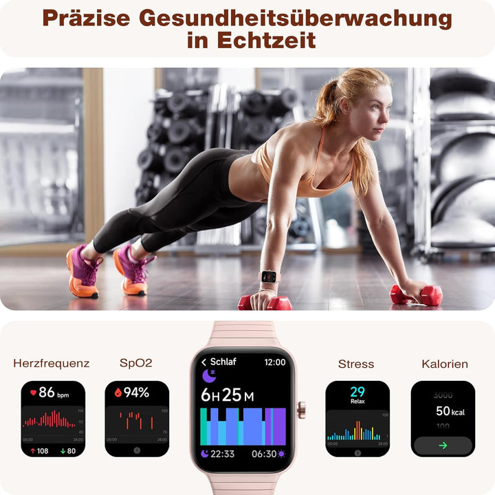 Smartwatch Damen mit Telefonfunktion Alexa Integriert - Fitnessuhr 100+ Sportmodi - Armbanduhr 1,8 Z