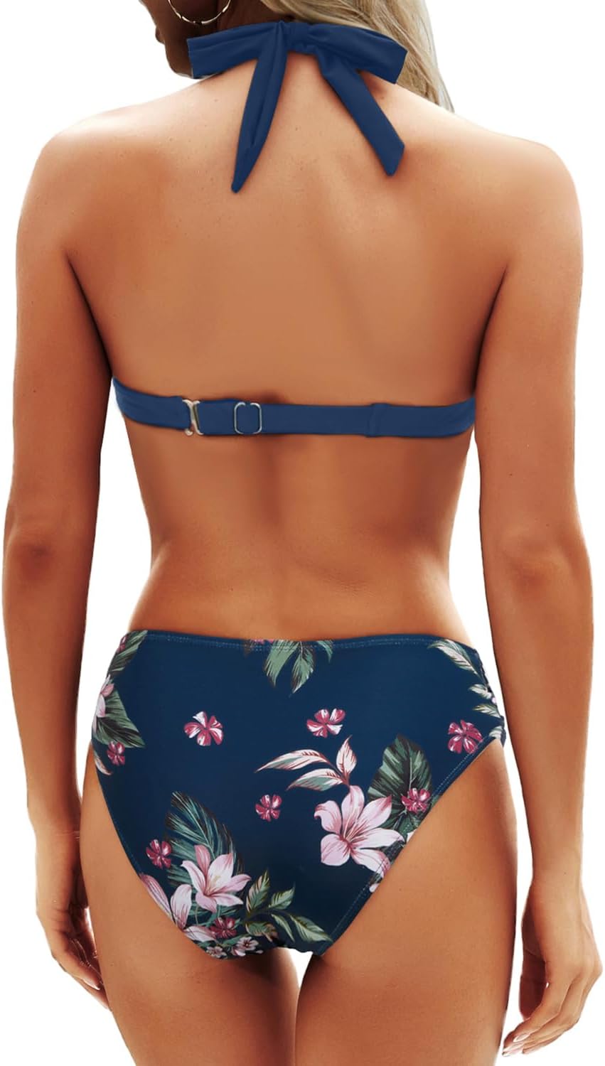 Yonique Damen-Bikini-Set mit Trägern, zweiteilig, Racerback, seitliche Bindebänder, Badeanzüge mit A