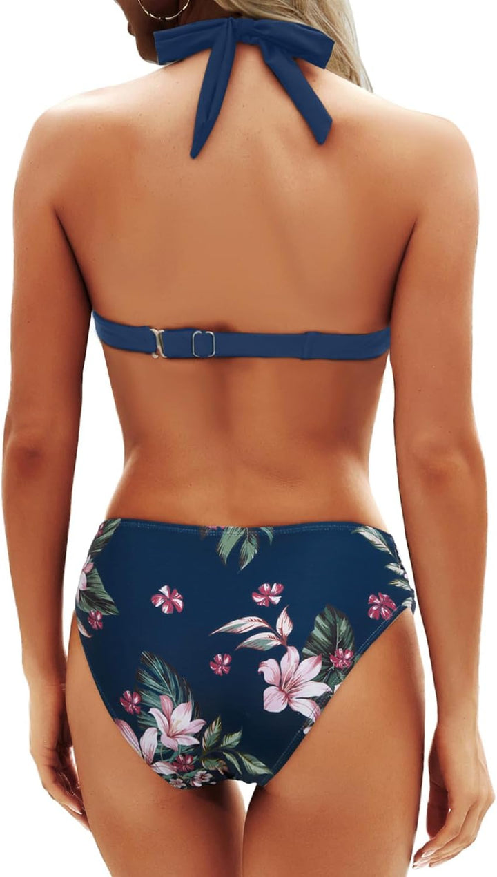 Yonique Damen-Bikini-Set mit Trägern, zweiteilig, Racerback, seitliche Bindebänder, Badeanzüge mit A