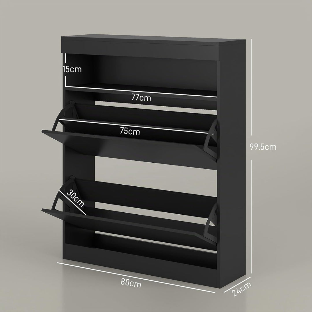 HOMCOM Schmaler Schuhschrank, Wandmontage oder freistehender Schuhschrank mit 2 Klappschubladen und