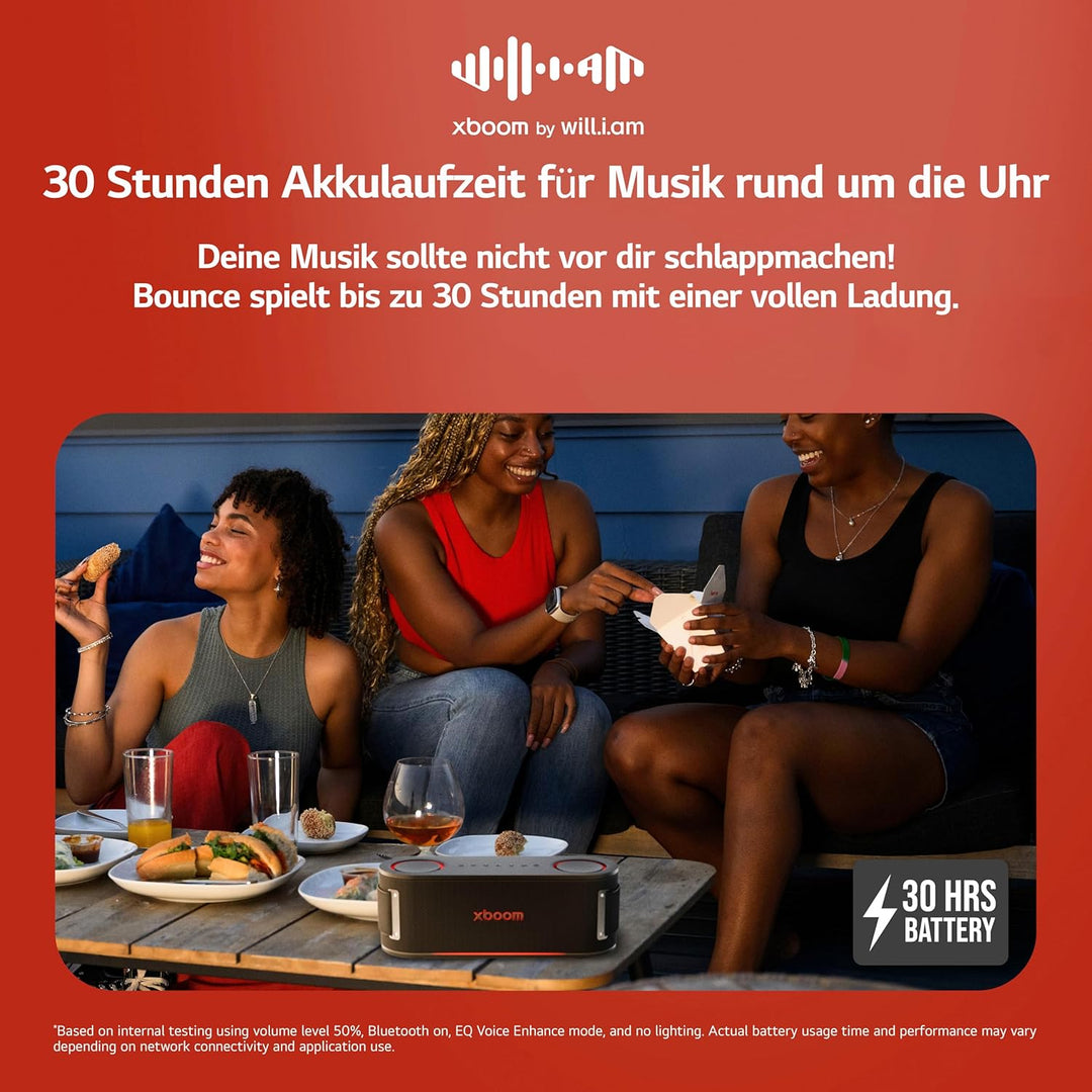 LG xboom Bounce by will.i.am, tragbarer Bluetooth-Lautsprecher (Signature Sound, nach Oben gerichtet