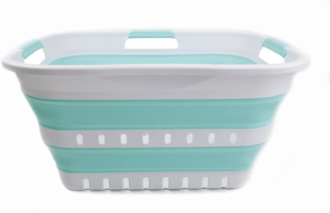 SAMMART 30L Collapsible 3 Handled Plastic Wäschekorb - Faltbarer Pop-Up-Vorratsbehälter/Organizer -
