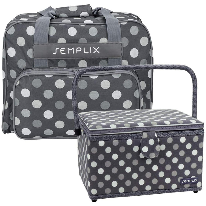 SEMPLIX Bundle Polka Dots Nähmaschinentasche + Nähkorb L (anthrazit/grau)